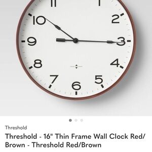 NWT 16" Thin Frame Wall Clock Red/ Brown - Threshold